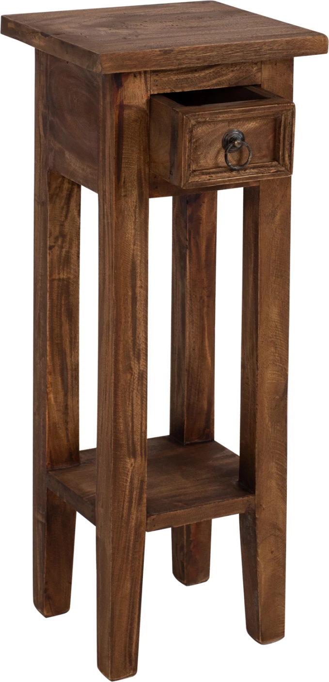 Tavolinë anësore prej druri mahogany me sirtar, ngjyrë natyrale, 25x25x66,5H cm, FH9484.01