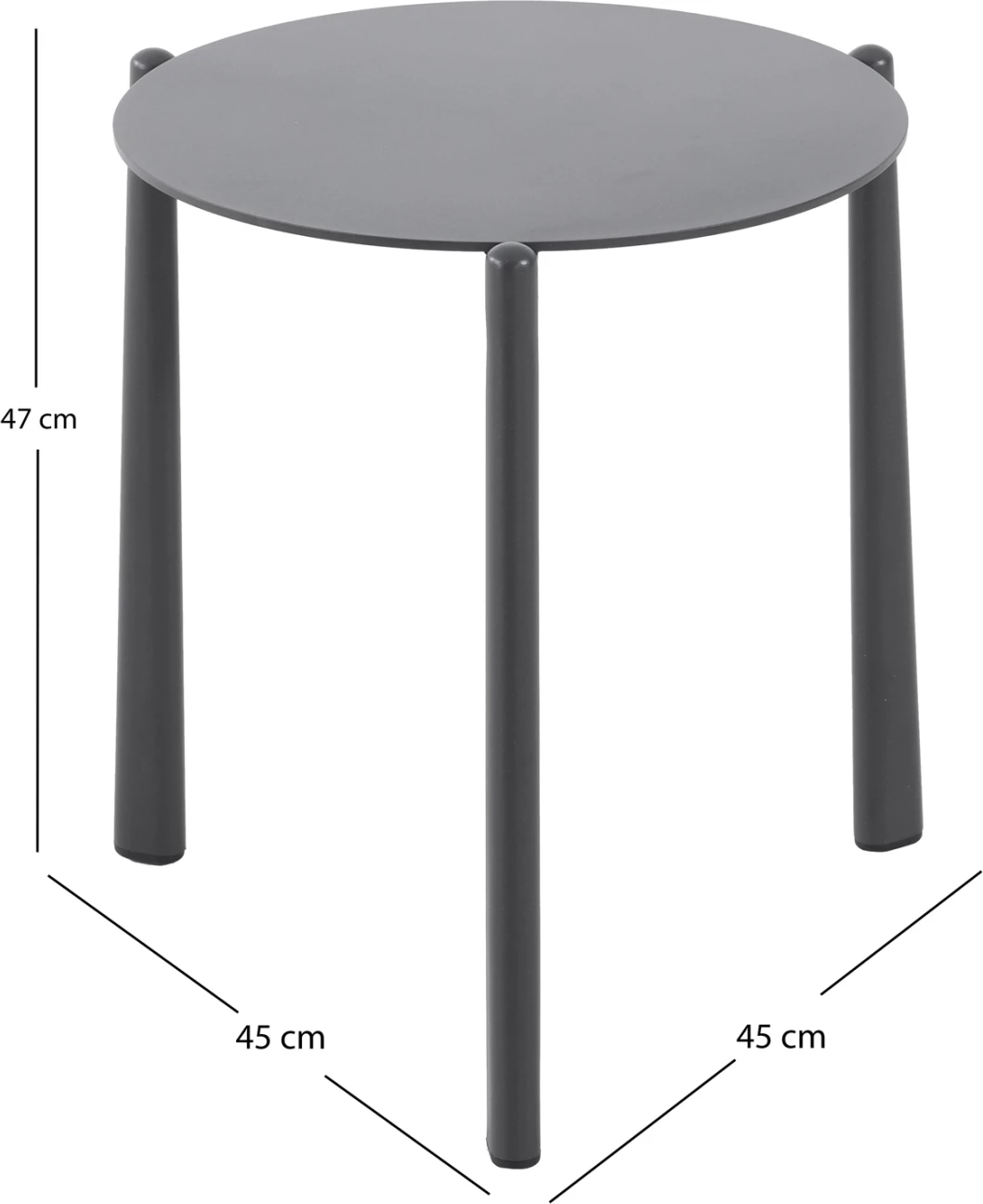 Tavolinë anësore e rrumbullakët Deneris, alumin ngjyrë qymyr, 45x45x47cm