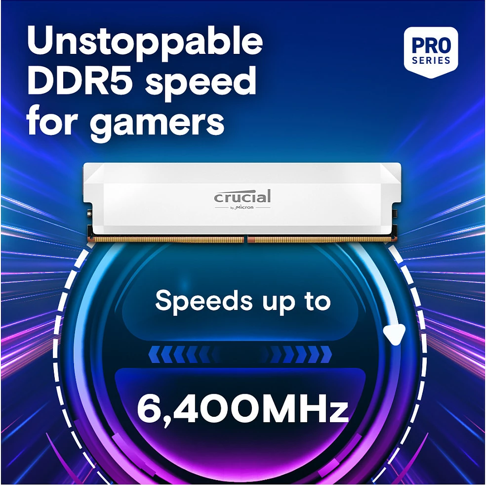 RAM Memorje Crucial Pro Overclocking Edition 16GB DDR5 6400MHz CL38 UDIMM 288-pin, e bardhë