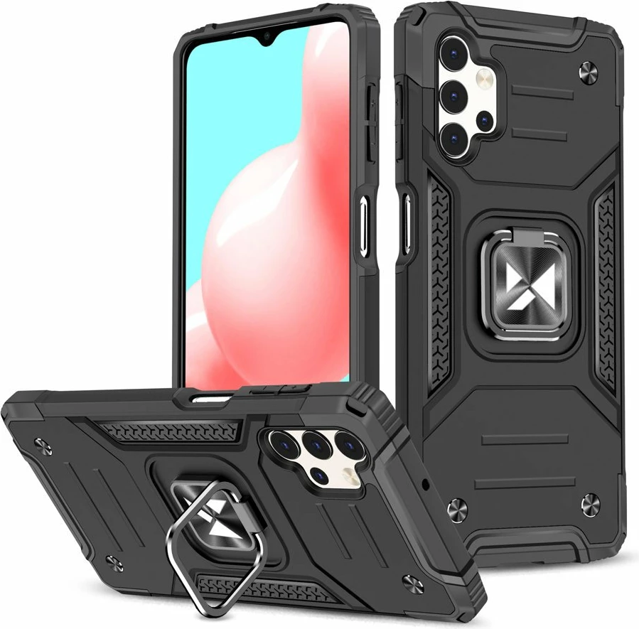 Mbështjellës Wozinsky Ring Armor me qëndrim dhe mbajtës gishti për Samsung Galaxy A32 4G, zi