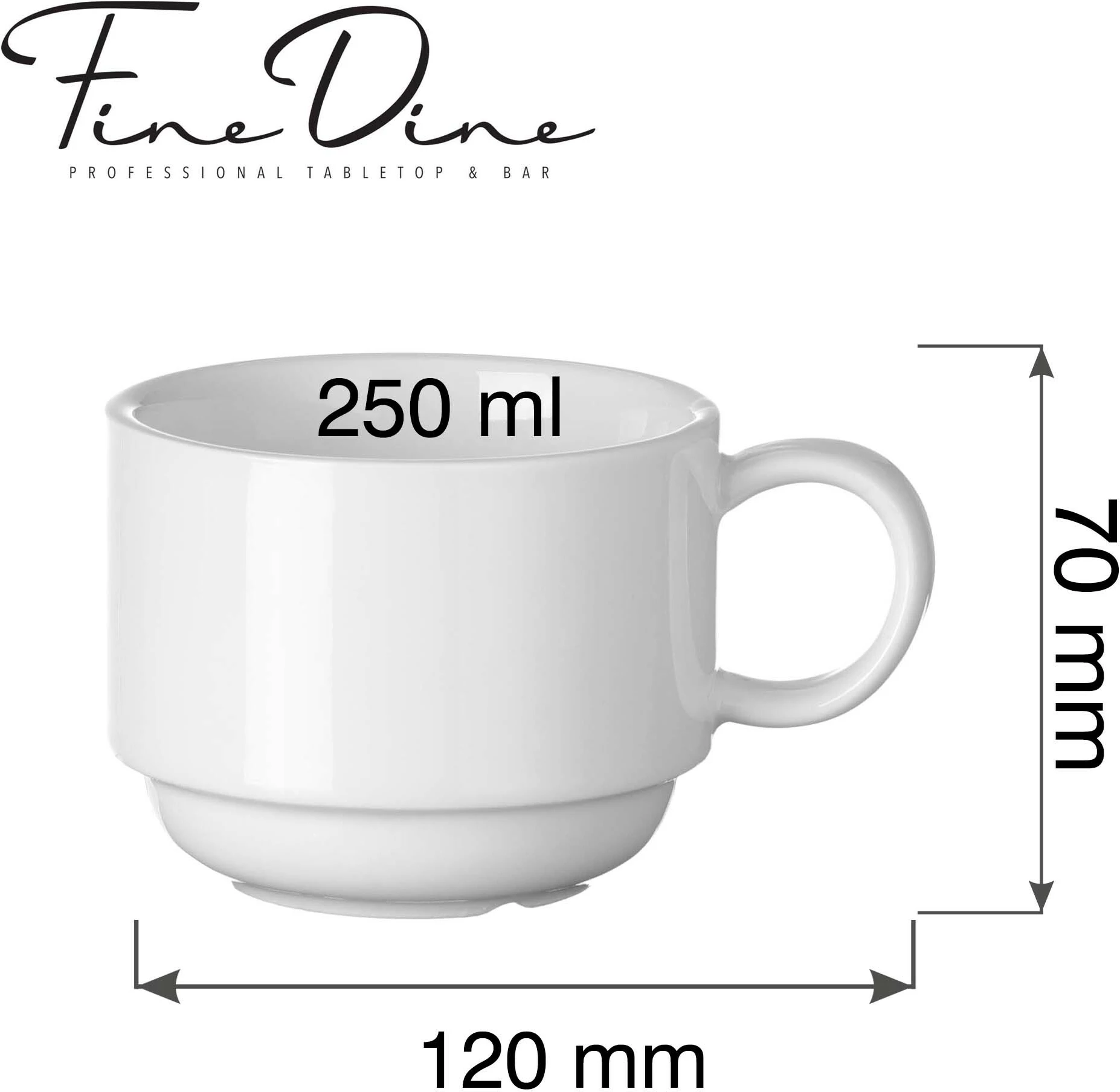 Filxhan cappuccino Fine Dine Pure Bianco 250 ml stackable, set 6 copë, bardhë