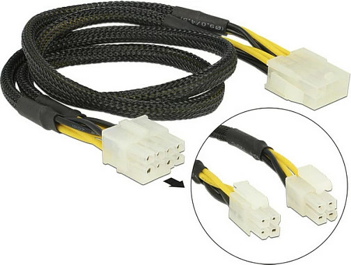 Kabllo zgjatëse DeLOCK 83653, EPS 8-pin në EPS12V 8-pin, 0.44 m, zezë/verdhe