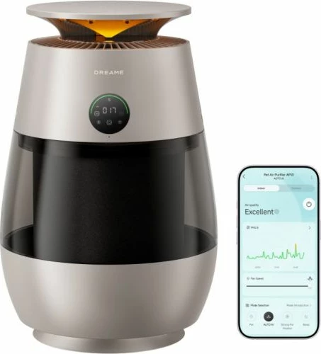 Pastrues ajri Dreame AP10 Pet, filtër HEPA H13, 5-fazë, CADR 430 m³/h, deri 40 m², kolektor qimesh 360°, argjend/e bardhë me kolektor transparent të zi