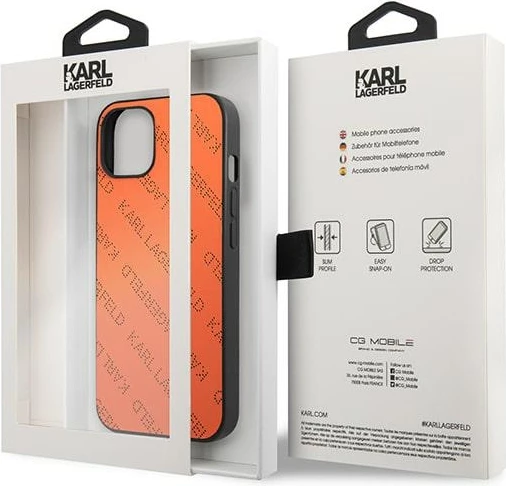 Mbështjellës Karl Lagerfeld KLHCP13SPTLO për iPhone 13 mini, hardcase, portokalli