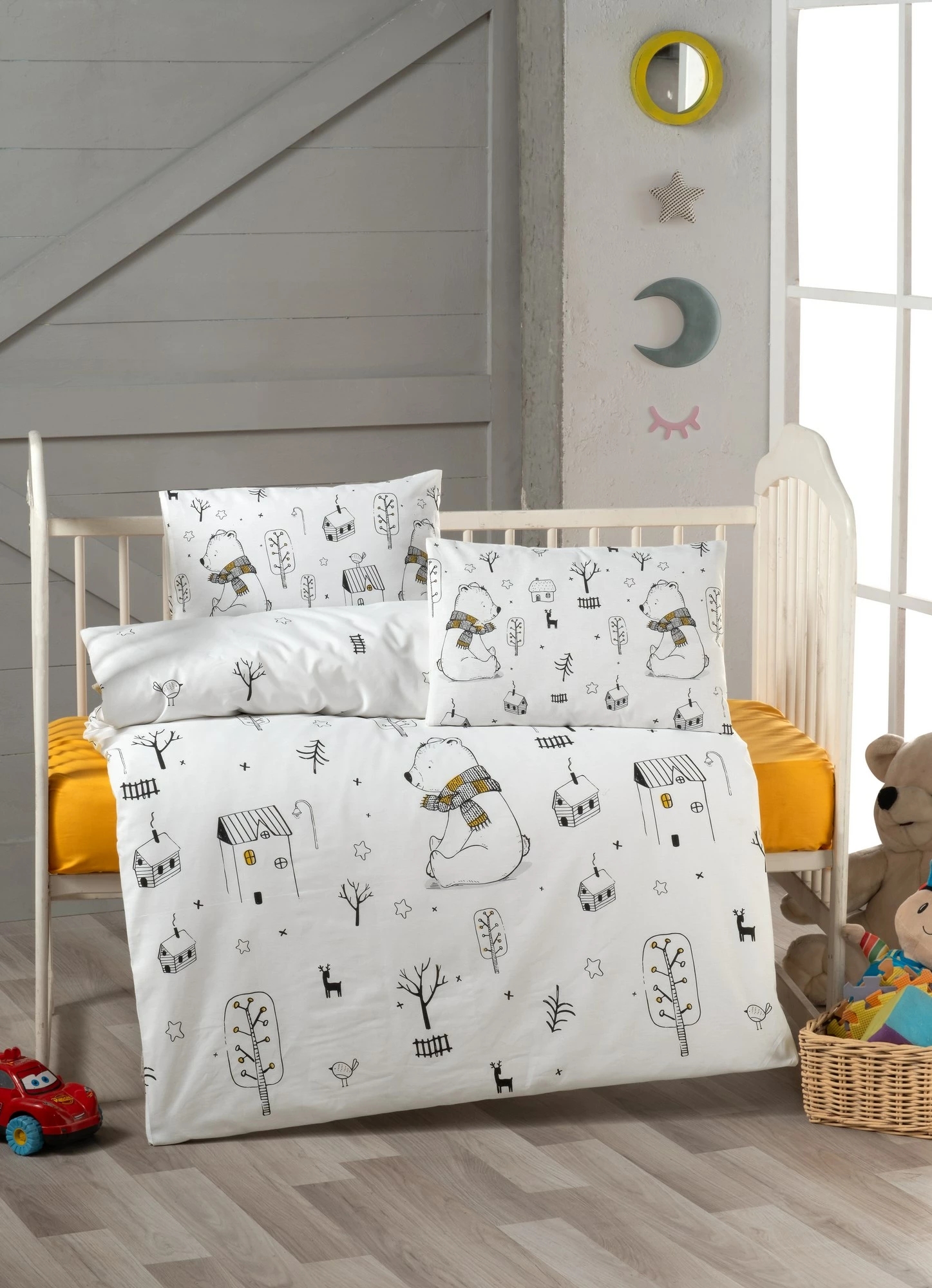Set mbulesash për quilt për bebe, L'essentiel, Beauty, ngjyrë bardhë, e zezë, e verdhë
