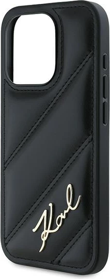 Mbështjellës Karl Lagerfeld Diagonal Quilted Script për iPhone 15 Pro Max, e zezë