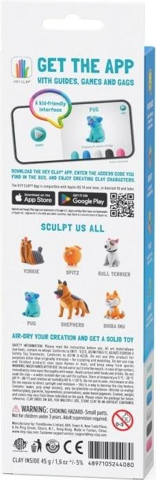 Masë modelimi Hey Clay Dog Story Pug, Tm Toys, 5 ngjyra