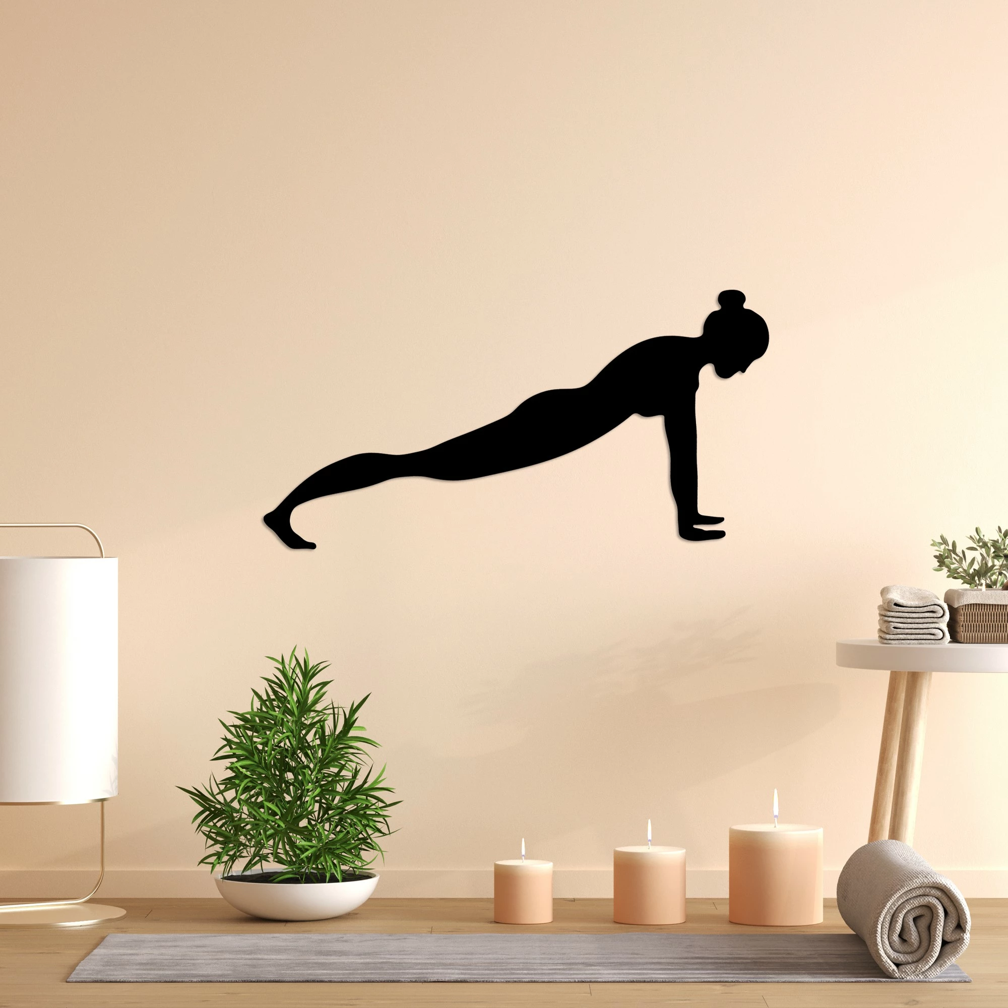 Aksesor dekorativ metalik për mur, Yoga 7, ngjyrë e zezë, 60x30cm