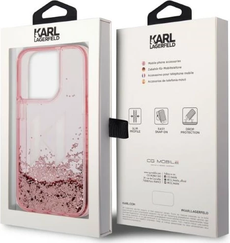 Mbështjellës Karl Lagerfeld Liquid Glitter Big KL për iPhone 14 Pro 6.1", Rozë