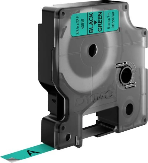 Shirit etiketimi, Dymo, D1 40919 (S0720740), 9mm x 7m, poliester, zi/jeshile