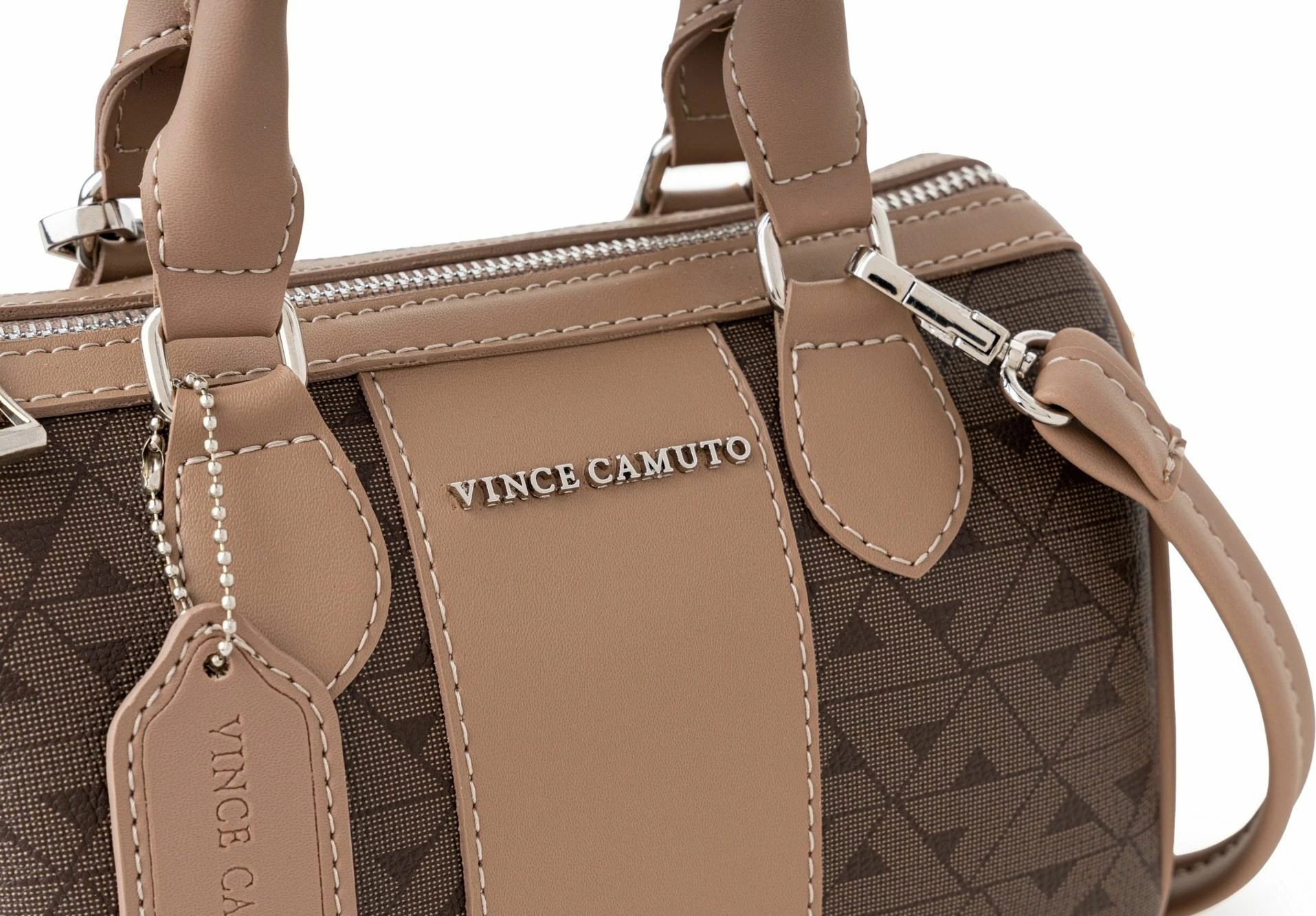 Çantë dore Vince Camuto Rimini, monogram, ngjyrë kafe dhe mink