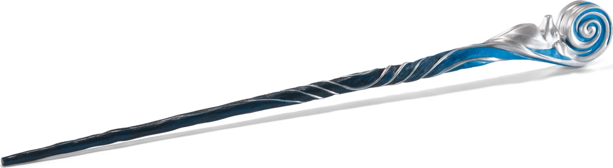 Shkop magjik Noble Collection Harry Potter Celebration Wand 2025, 37 cm, rrëshirë, me mbajtëse metalike + badge enamel, blu/argjend