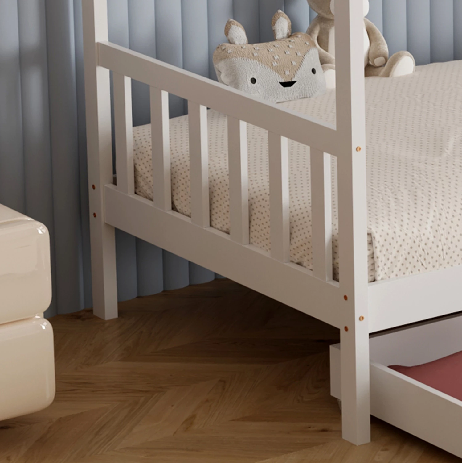 Krevet për fëmijë KLARICE FH680.03 t.MONTESSORI-2 SIRTARË- DRU I FORTË PISHË NË TË BARDHË- 190x90cm