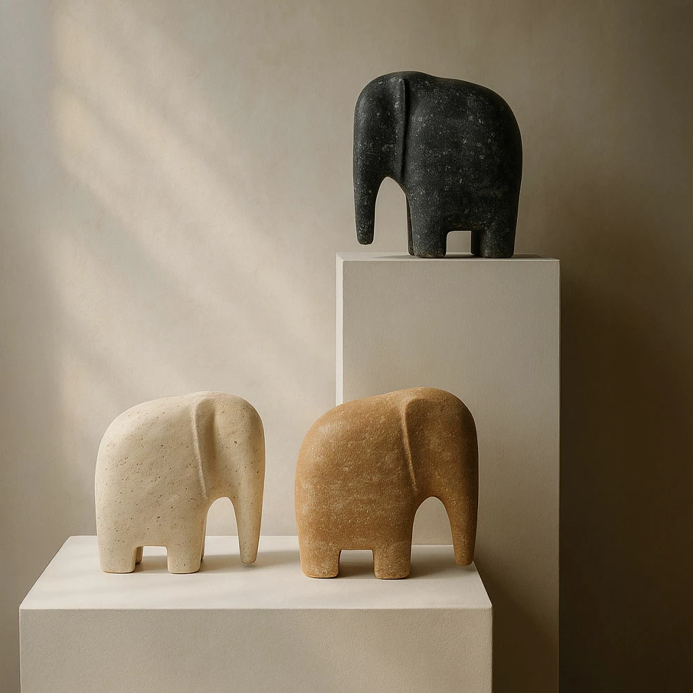 Elefant dekorativ, ngjyrë e zezë me të bardhë, 16.5x9x18cm