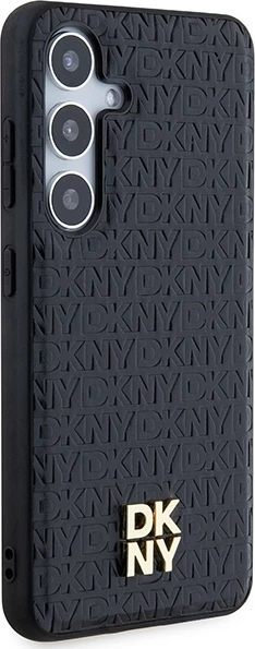 Mbështjellës DKNY Leather Pattern Metal Logo MagSafe për Samsung Galaxy S24+, i zi