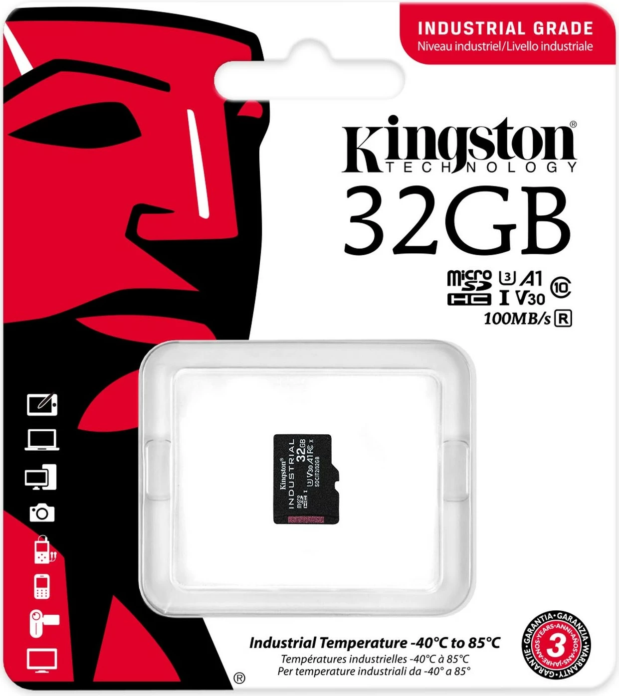 MicroSDHC kartelë Kingston 32GB Industrial, Class 10, UHS-I, U3, V30, e zezë