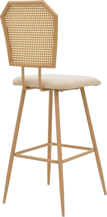 Karrige për bar Camilla I, ratan PE natyral, stof natyral, metal natyral, 47.5x58x117cm (2 copë)