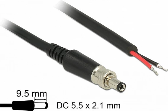 Kabllo rryme DC DeLOCK 89907, 0.95 m, 5.5 x 2.1 mm, skaje të hapura, e zezë