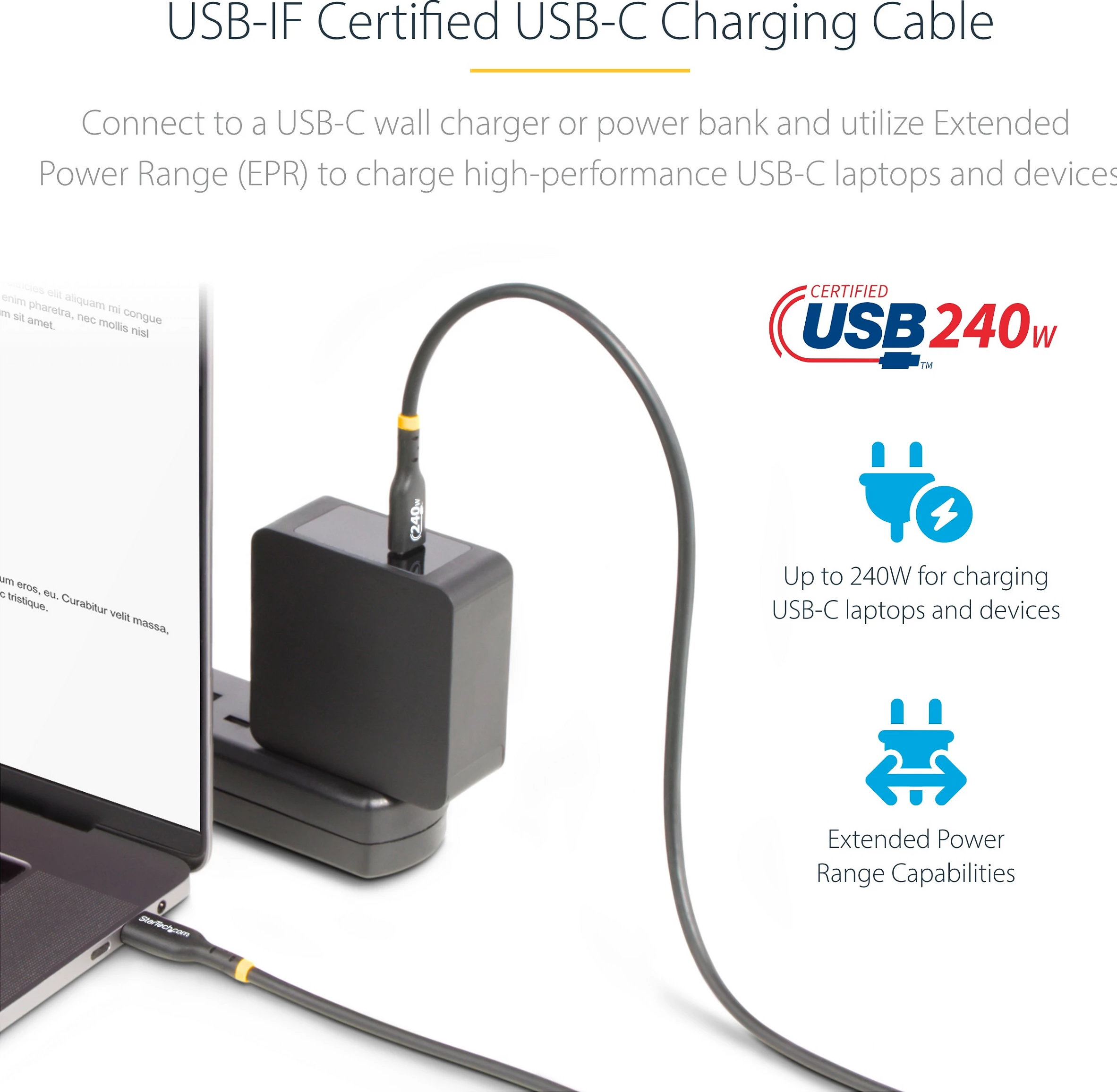 Kabllo USB-C StarTech 2m, PD 240W (EPR), USB-C në USB-C, e zezë