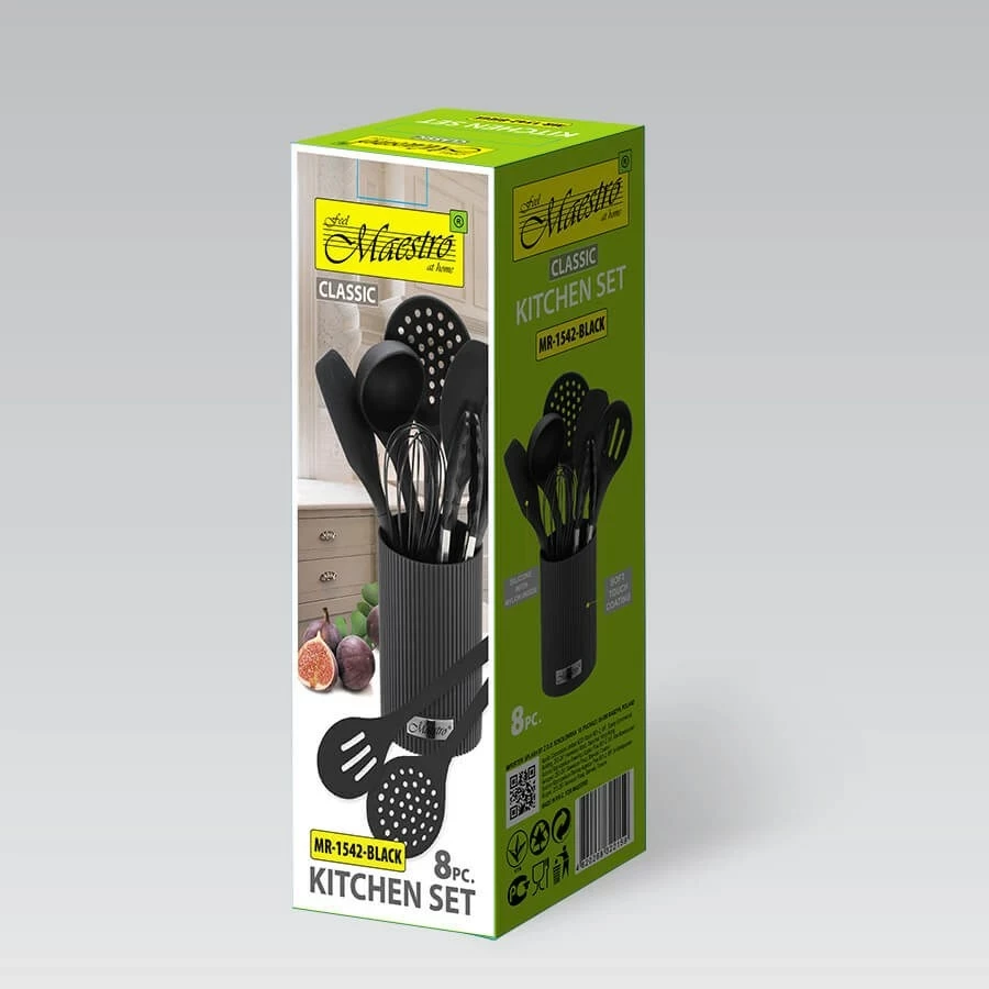 Set veglash kuzhine Maestro MR-1542-BLACK, 8 pjesë, Silikon, Zi