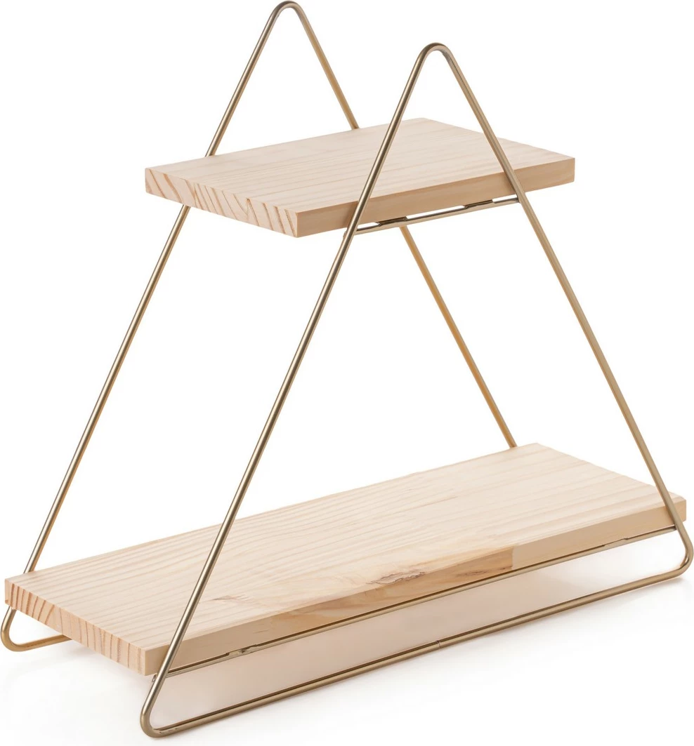 Raft muri prej druri të fortë, ngjyrë ari dhe kafe, Hanah Home, raf organizues shumë qëllimësh, 38x16x42cm