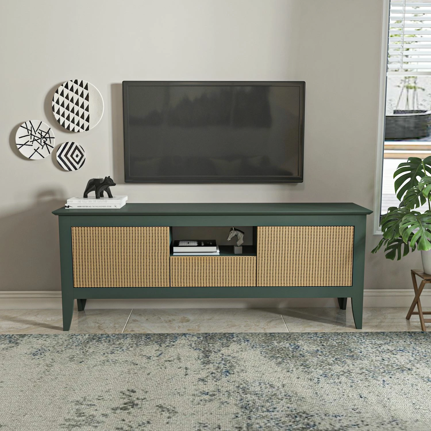 Komodë TV Skye Decor, ngjyrë e gjelbër, hazeran, moderne