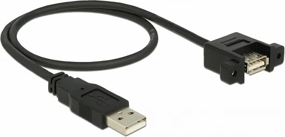 Kabllo zgjatëse USB DeLOCK 85461, USB-A mashkull në USB-A femër me montim paneli, 0.5 m, USB 2.0, e zezë