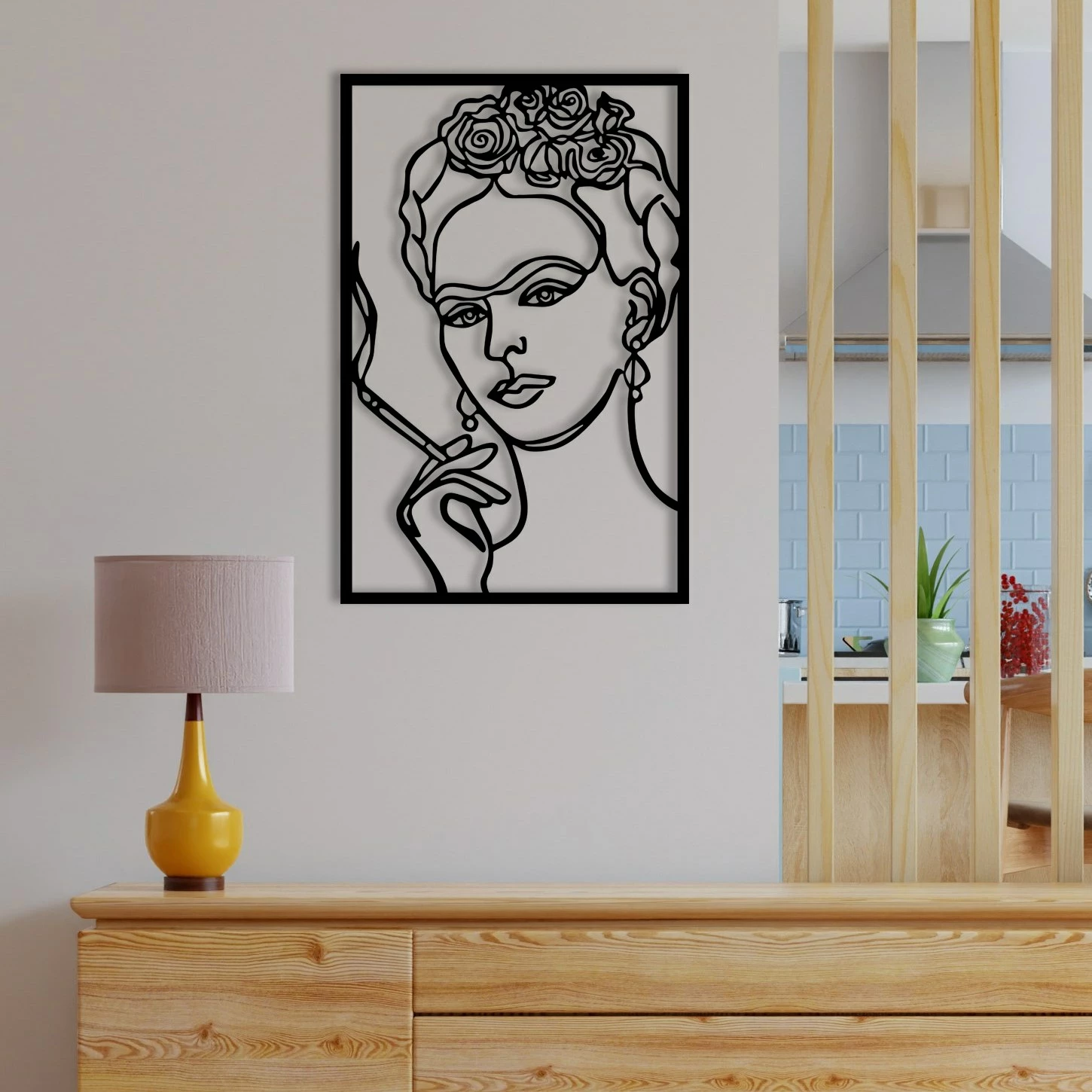 Aksesor dekorativ metalik për mur Wallity, Kahlo, ngjyrë e zezë, 34x52cm