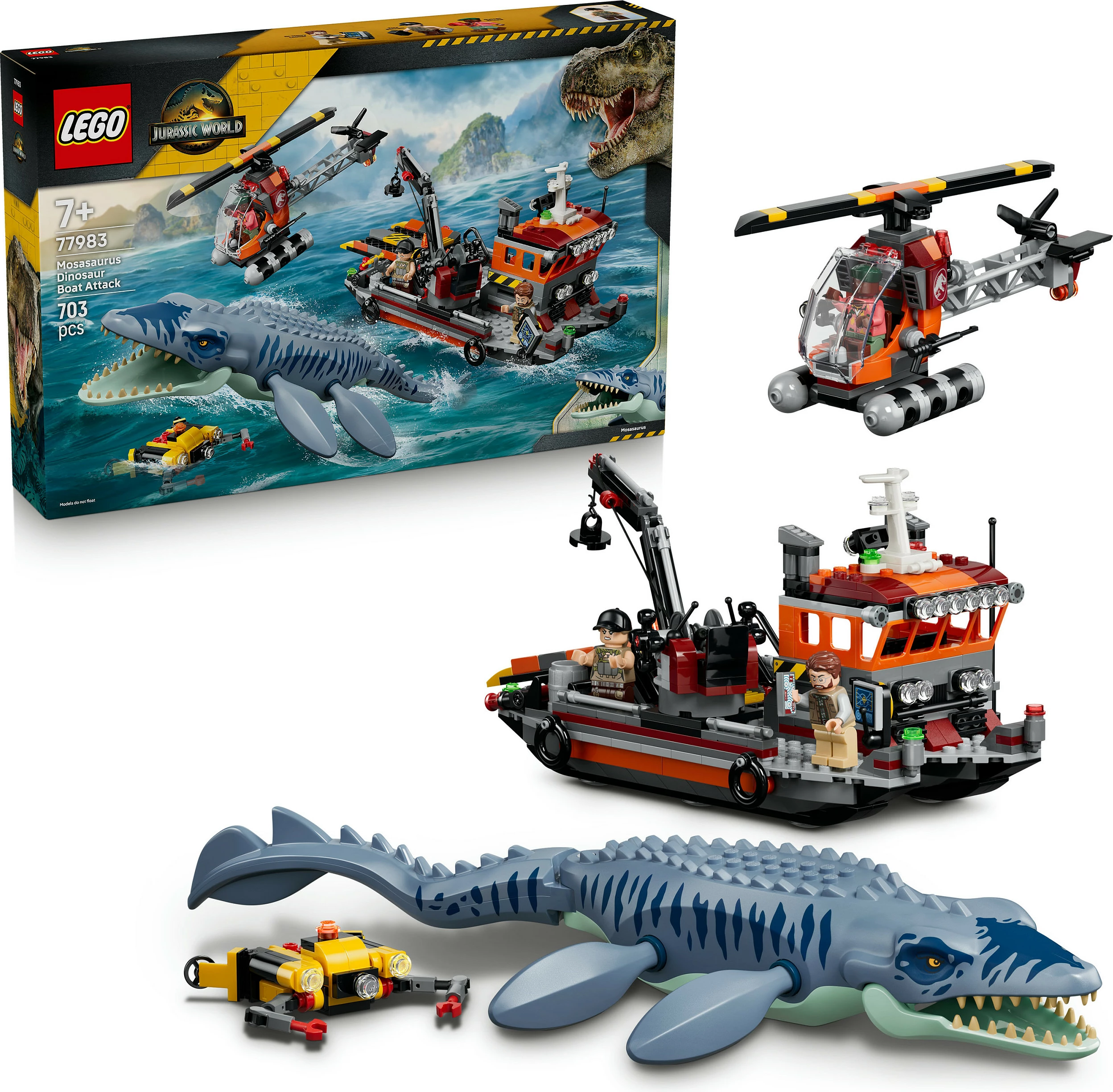 Set LEGO Jurassic World 77983 Mosasaurus Boat Attack, 703 copë