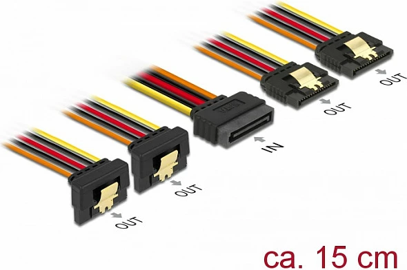 Kabllo ndarëse rryme SATA DeLOCK 60150, 1x SATA 15-pin në 4x SATA 15-pin, 0.15 m, gold plated, shumëngjyrëshe