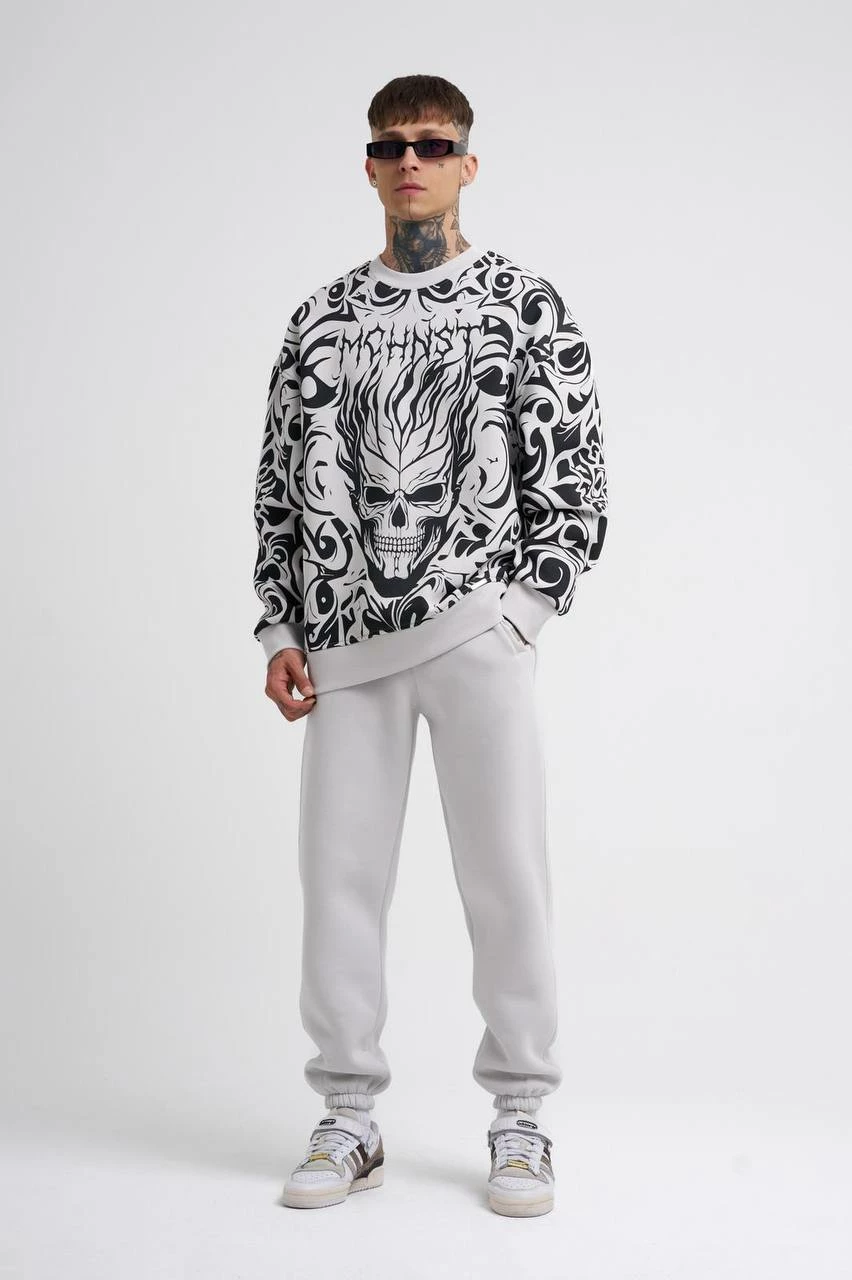 Duks oversize me figurë Machinist, i bardhë