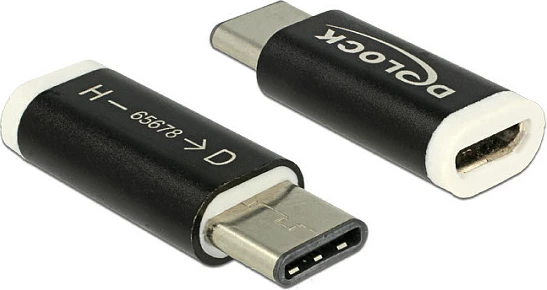 Adapter USB-C në Micro-USB B DeLOCK 65678, USB 2.0, 480 Mbit/s, i zi/bardhë