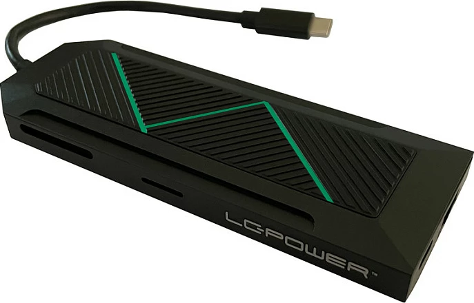 USB-C hub LC-Power LC-HUB-C-MULTI-6-RGB, 6 porta, HDMI 4K, LAN, 100W PD, i zi