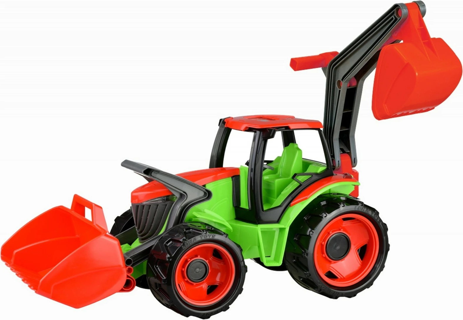 Traktor lodër Lena me kovë ekskavatori 107 cm, plastikë, gjelbër/kuq/zi