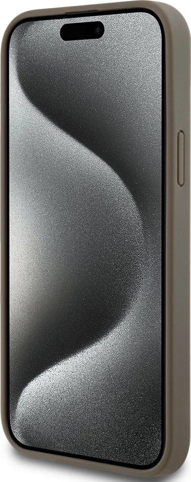 Mbështjellës DKNY Leather Pattern Metal Logo MagSafe për iPhone 15/14/13, Kafe