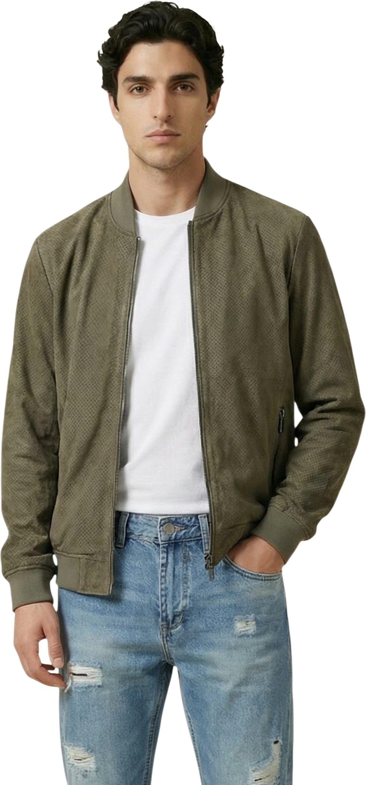 Jakne bomber YOS P1340006 për meshkuj, e gjelbër ulliri