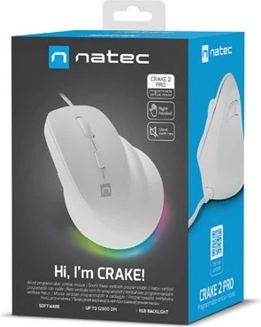Maus vertikal Natec Crake 2 Pro, 12800 DPI, 6 butona, i bardhë