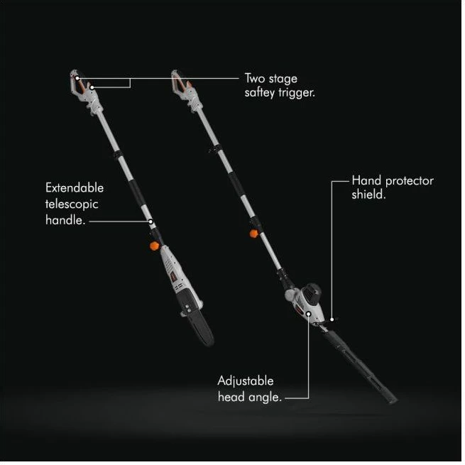 sharrë elektrike teleskopike 2-në-1 dhe gërshërë për gardh VONHAUS 2500263, 750W/460W, 8\" (20cm) Oregon, kabllo 10m, gri/zezë