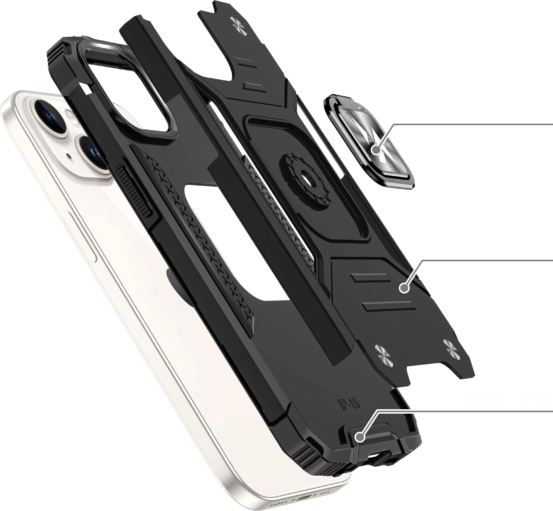 Mbështjellës Wozinsky Ring Armor për iPhone 15 Plus, me mbajtëse gishti dhe qëndrim, Kaltër