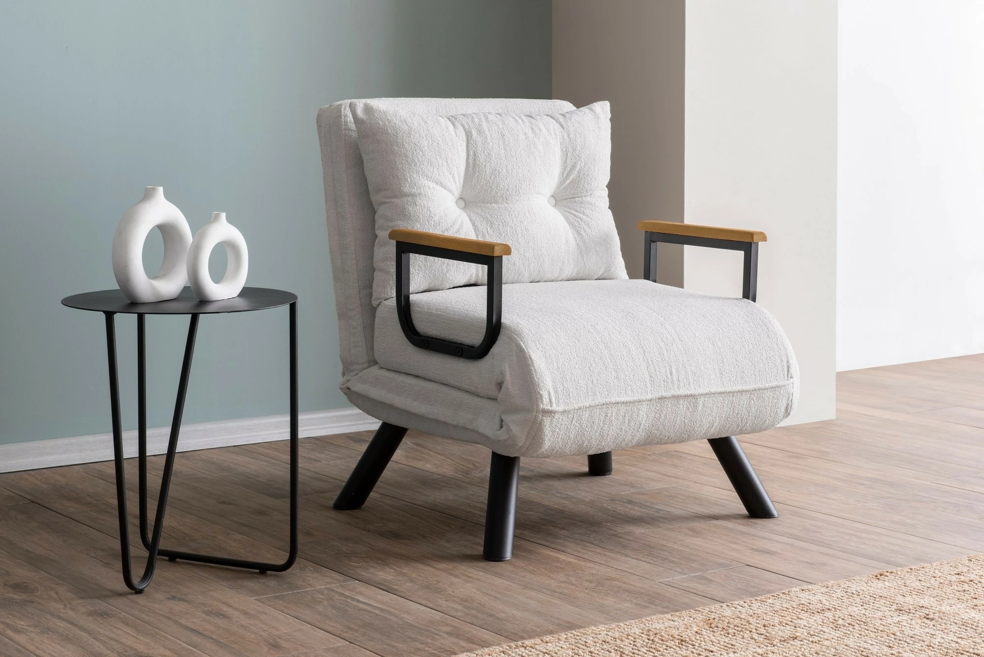 Krevat-karrige një vendës, Atelier del Sofa, Sando Single, teddy e bardhë