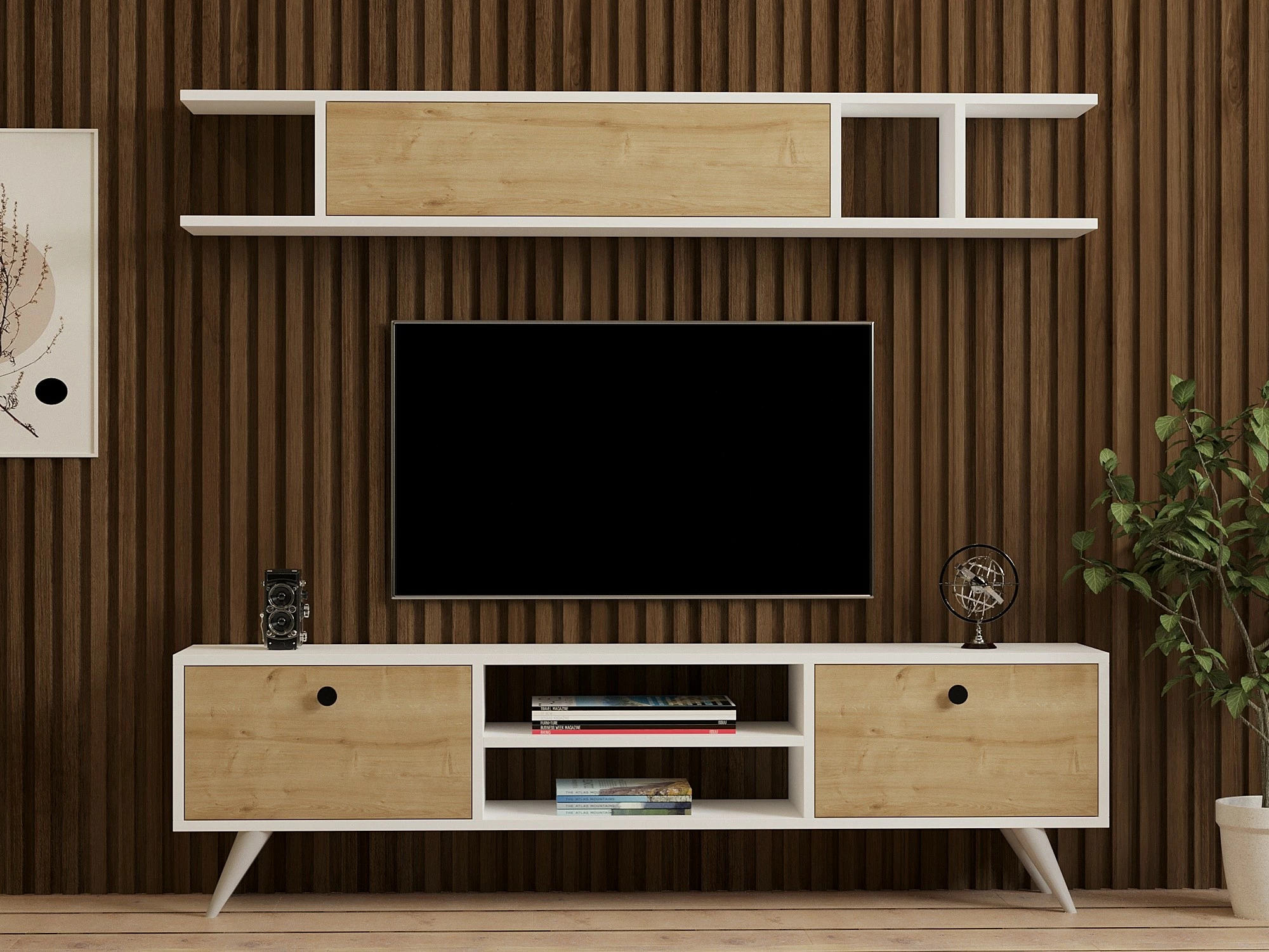 Komodë TV Hanah Home, Italo, e bardhë dhe pishë