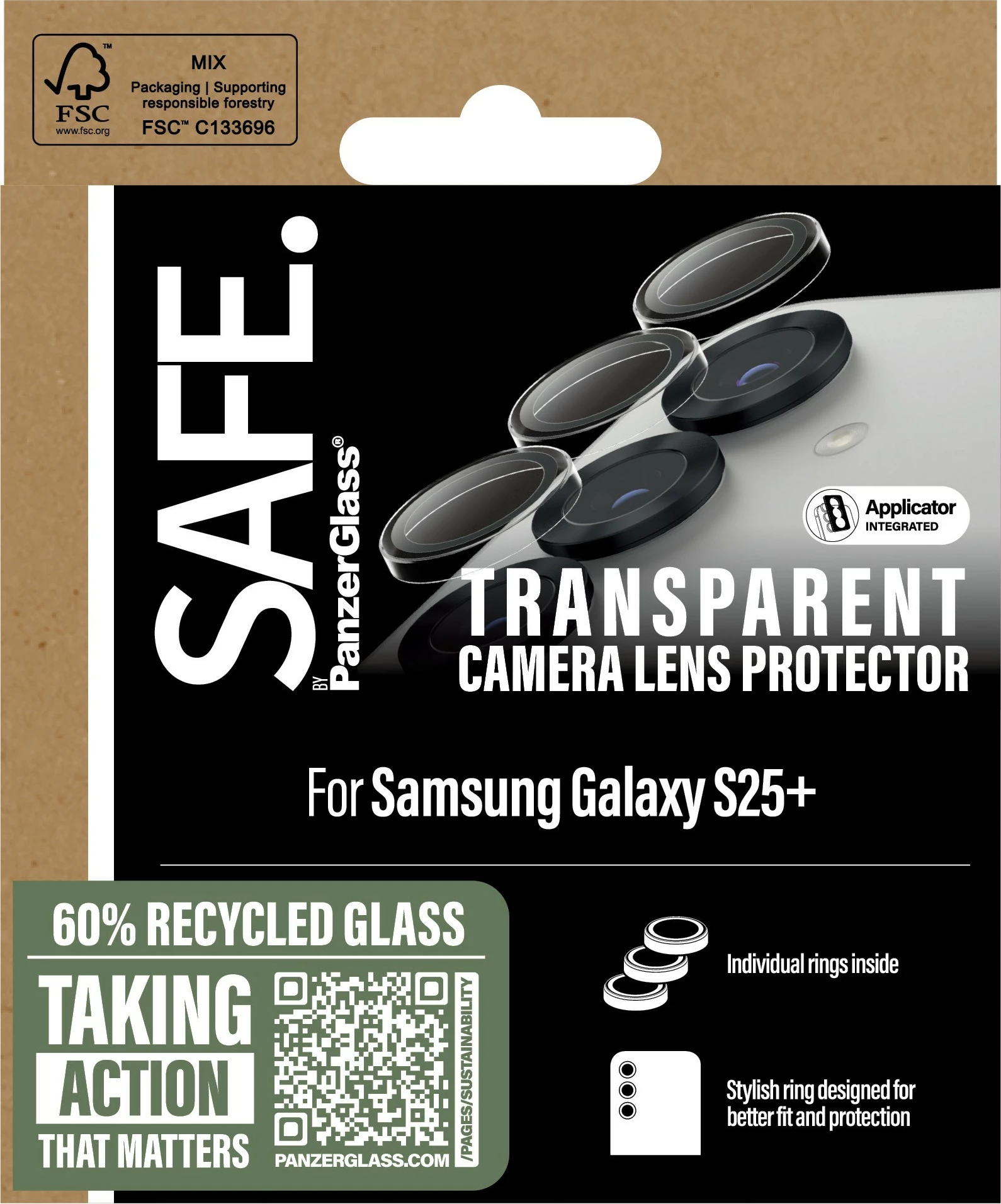 Mbështjellës kamerash PanzerGlass për Samsung Galaxy S25 Plus, transparent