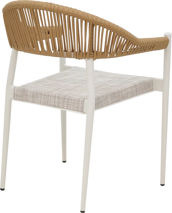 Karrige alumini e grumbullueshme, kornizë e bardhë-tekstilen dhe ratan ngjyrë natyrale, 57x56x78cm