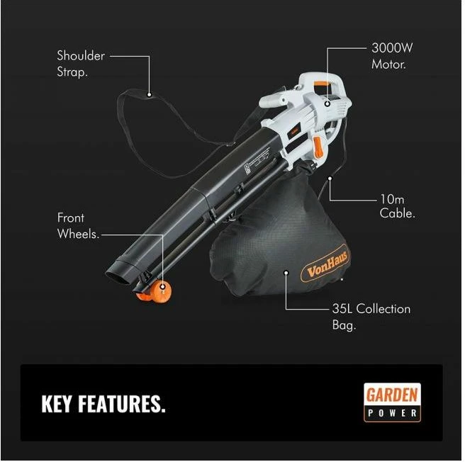 Fryrës gjetheje elektrik 3-në-1 VONHAUS 2500105, 3000W, qese 35L, gri/zezë/portokalli