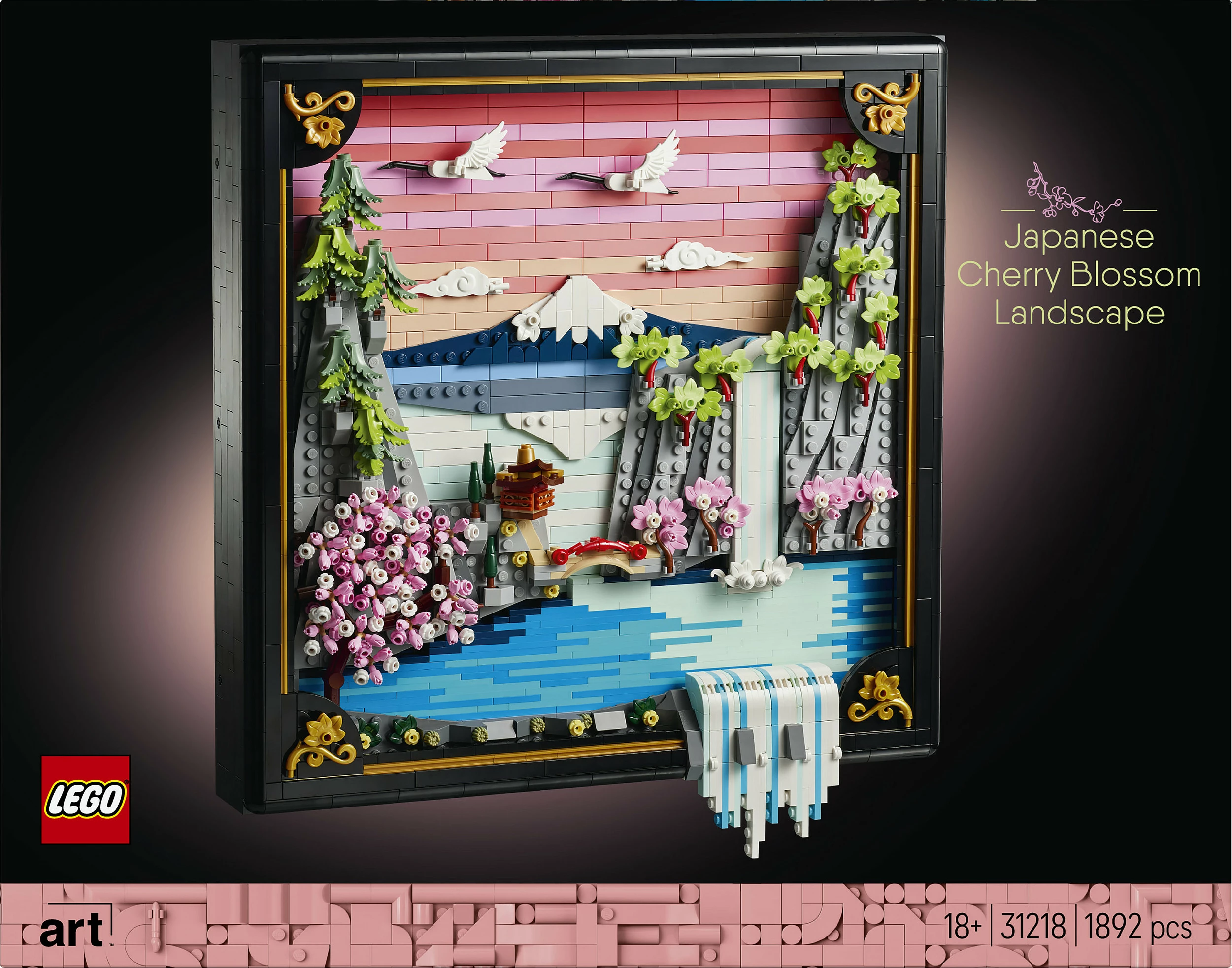 Set ndërtimi LEGO Art 31218 Japanese Cherry Blossom Landscape, 1892 copë, dekor muri 3D, Multikolor