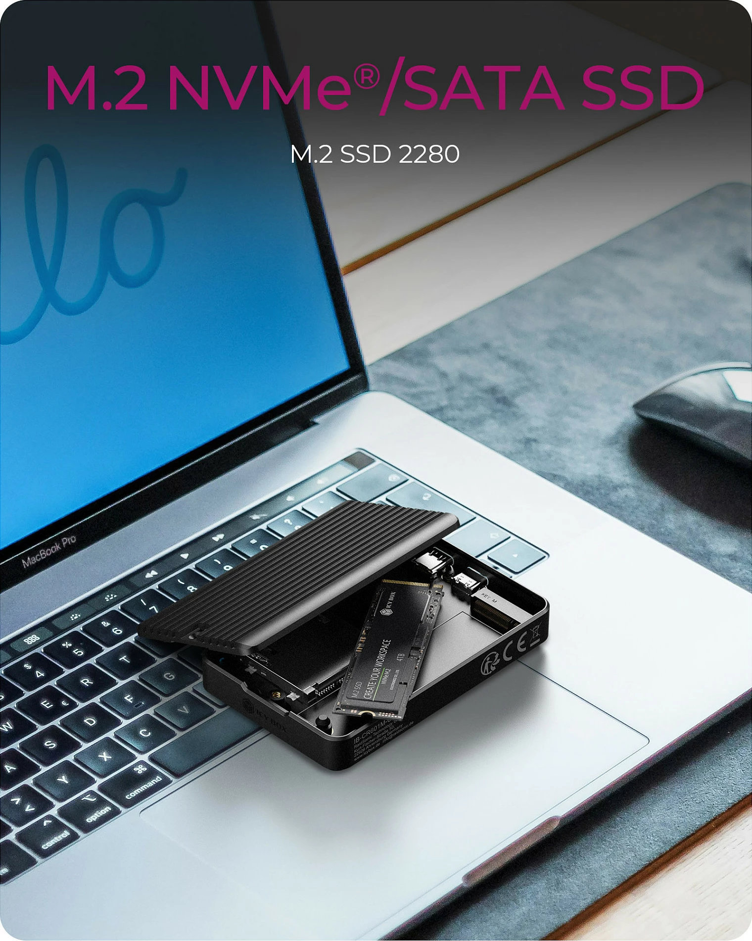 Kasë eksternë SSD ICY BOX IB-CR601M-C31 për M.2, USB-C 10Gbps, me lexues CFexpress, e zezë