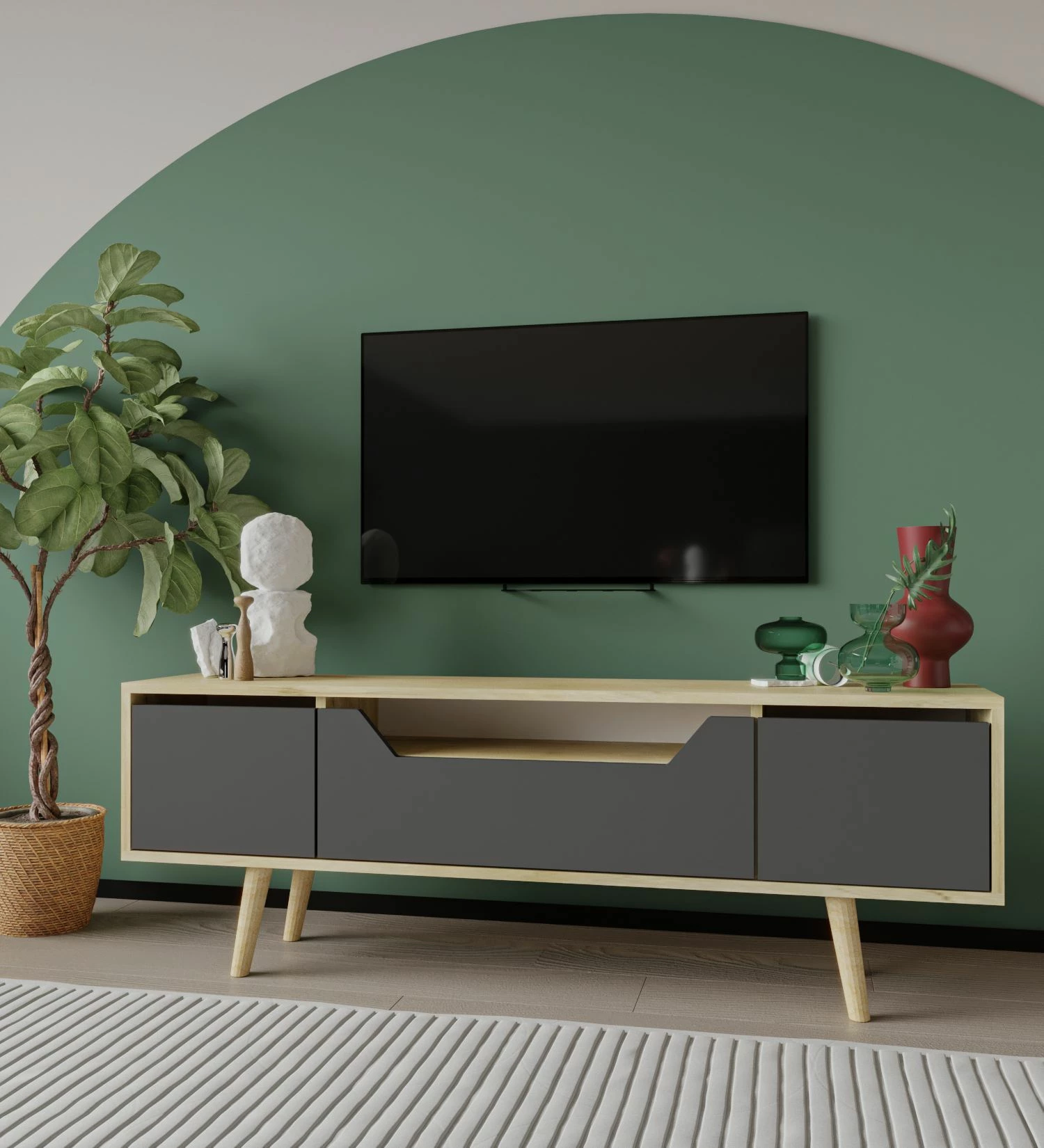 Komodë për TV, Skye Decor, Roma 150, ngjyrë lis safir dhe antracit