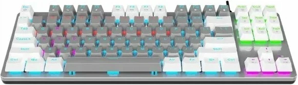 Tastierë mekanike gaming Rampage Snug SNUGK14BS-GW, KRGD Blue switch, TKL 80% (US), RGB, USB me kabllo, gri-bardhë