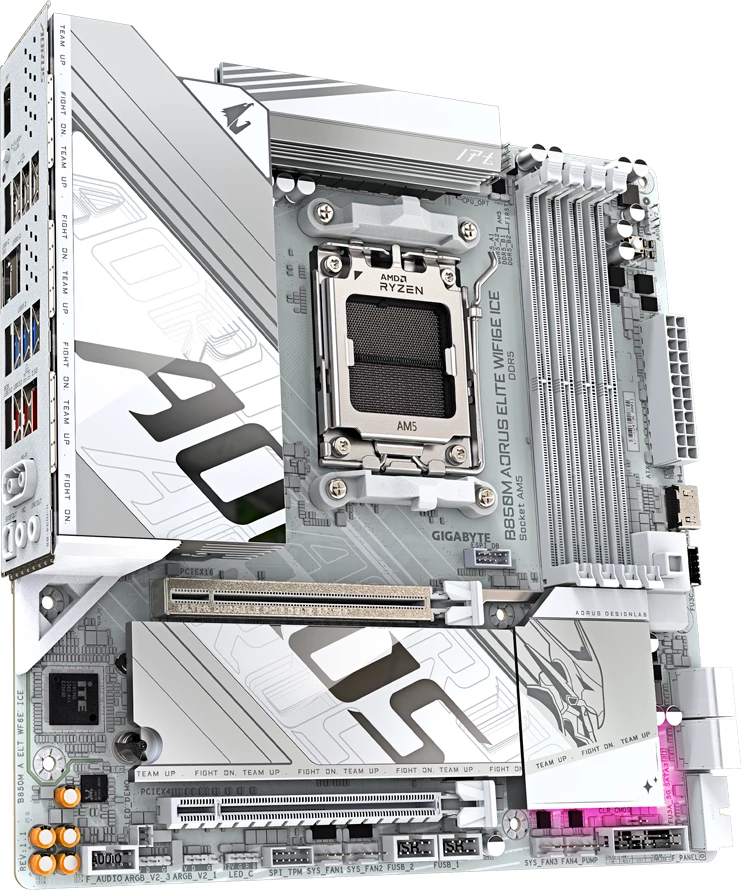 Pllakë amë GIGABYTE B850M AORUS ELITE WIFI6E ICE, AM5, mATX, 4xDDR5, Wi‑Fi 6E, e bardhë