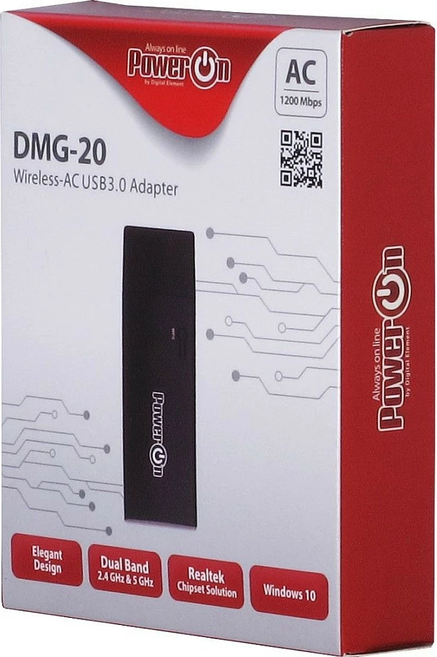Adapter WiFi USB Inter-Tech DMG-20, Dual-Band 2.4/5GHz, Wi‑Fi 5, deri 867 Mbit/s, i zi
